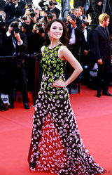 组图：章子怡黑底碎花透视装亮相 耳环耀眼