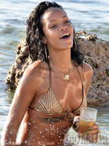 组图：蕾哈娜浅滩举杯享清闲 肥臀肉乳性感