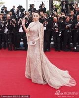 组图：范冰冰戛纳走秀 发髻复古蕾丝礼服妩媚优雅