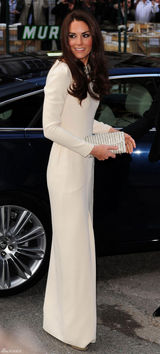 高清图：英国王妃凯特白色高开衩长裙端庄迷人