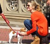 组图：坎蒂丝街头拍写真 裙摆飞扬宠物狗抢镜