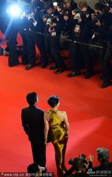 组图：梁朝伟夫妇戛纳走红毯 刘嘉玲金裙气场足