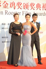 组图：梁静亮相红毯 浅蓝鱼尾裙美艳