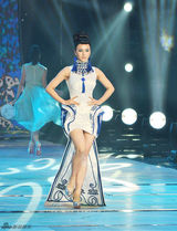 组图：周显欣古典气质走秀穿越青花之韵