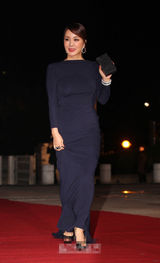 组图：严正花长裙亮相红毯 前凸后翘双峰美