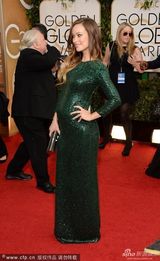 组图：金球奖红毯 奥利维亚着绿裙孕妇也优雅
