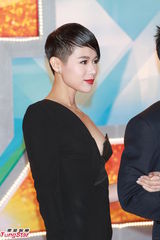 组图：胡杏儿黑裙高贵魅惑 牵手郑嘉颖亮相红毯