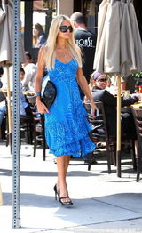 幻灯图：帕丽斯蓝色层叠礼服性感现身 搔首弄姿