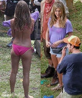 幻灯图：41岁安妮斯顿片场秀粉红色性感比基尼 