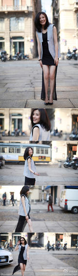 组图：高圆圆亮相米兰时装周 黑金战袍刮中性风