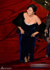 组图：罗美兰深蓝拖地长裙秀事业线