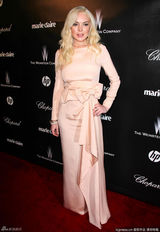 高清组图：林赛-罗韩粉色礼服亮相金球奖派对